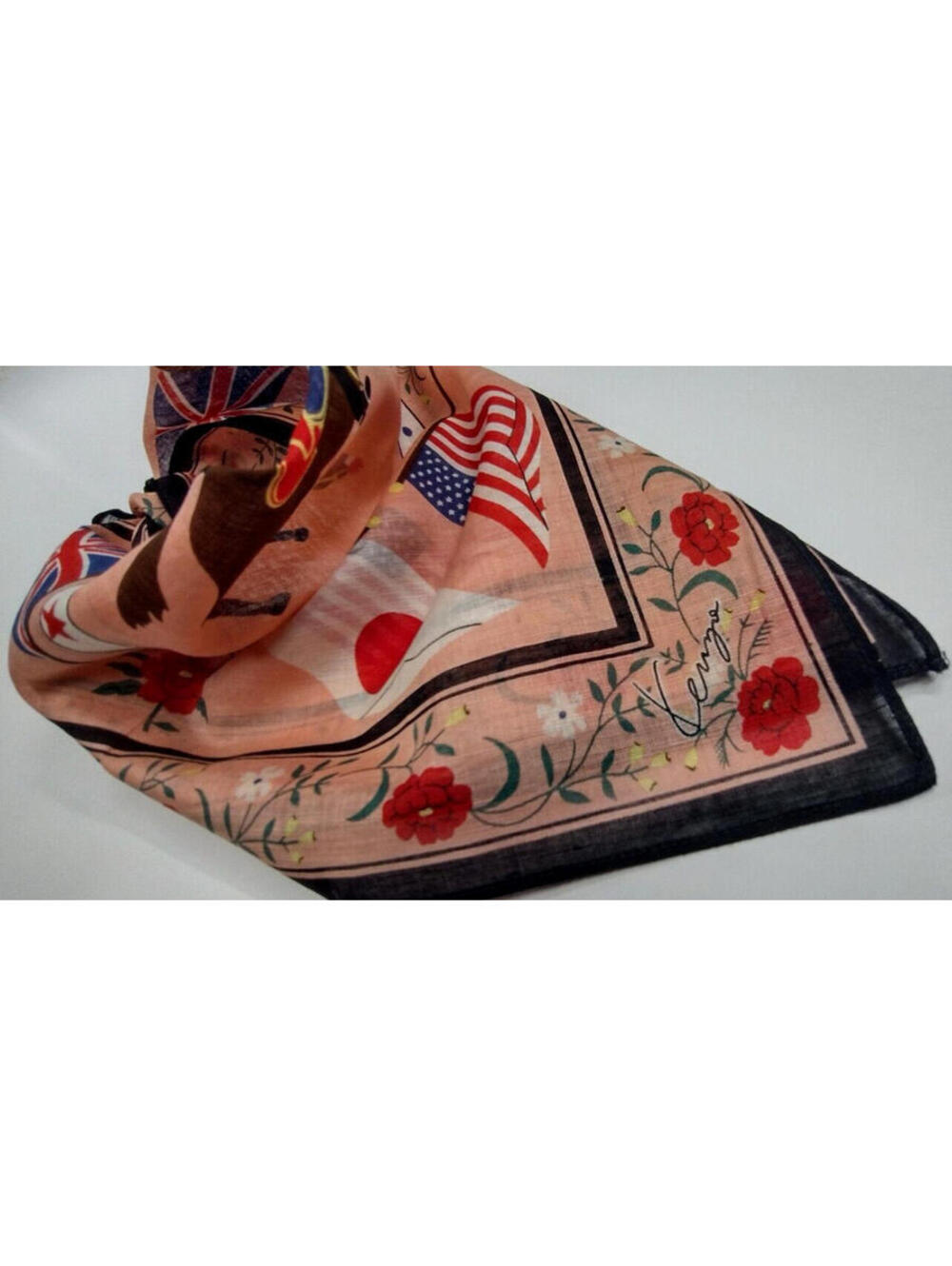 Kenzo Horse Cotton Scarf Handkerchief Flags JAPAN USA FRANCE ENGLAND Dandy Look